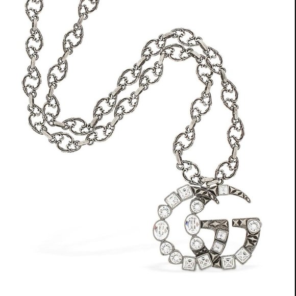 Gucci GG Marmont Crystal Necklace In Silver